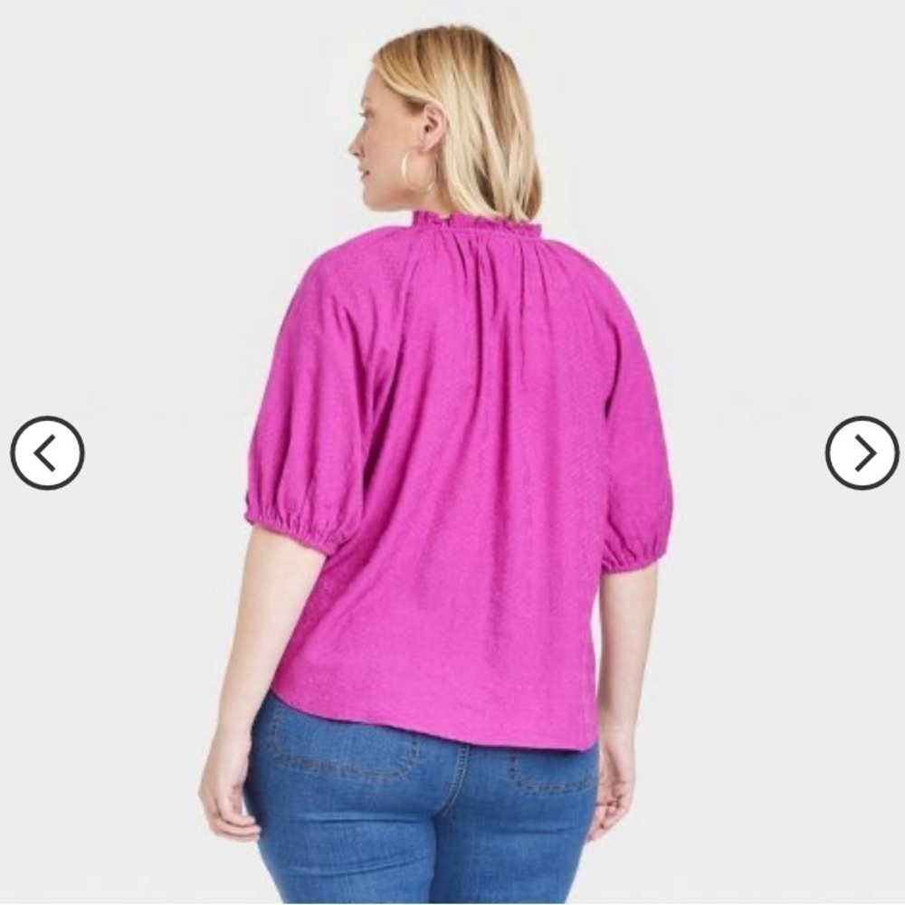 Knox Rose Puff Elbow Sleeve V Neck Peasant Blouse Top 2X Purple NEW - Picture 2 of 5